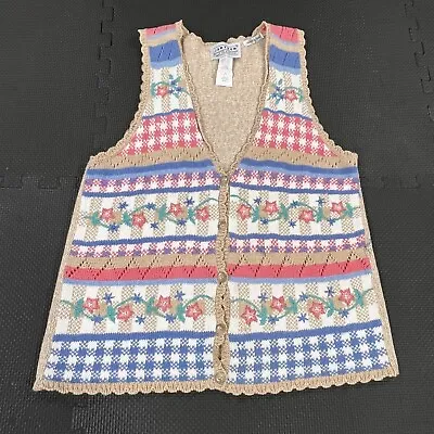 Vintage Jantzen Sweater Vest Medium Womens Beige Floral Embroidered By Hand • $20.69