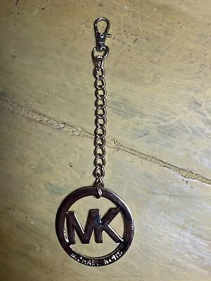 MK Michael Kors Gold Tone Round Clip On Purse Bag Charm Keychain Large • $10