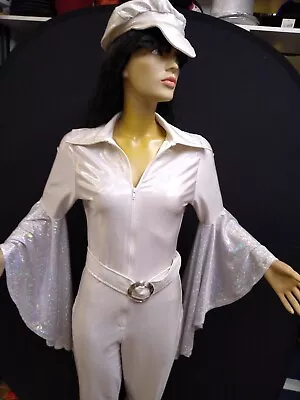 Abba Silver Holographic 1970s Style Catsuit And Hat • £70