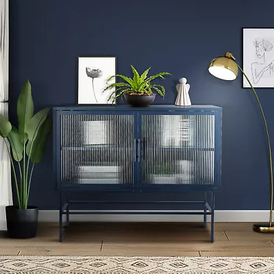 Tempered Glass Sideboard Console Table - 2 Fluted Glass Doors • $201.97