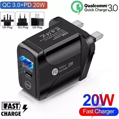 UK/EU Plug PD 20W USB-C Type C Fast Wall Charger Adapter-iPad IPhone 15 Pro Max • £5.99