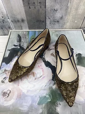 Delpozc Gold Sequin Mary Jane Pointed Toe Flats Size 40. • $199