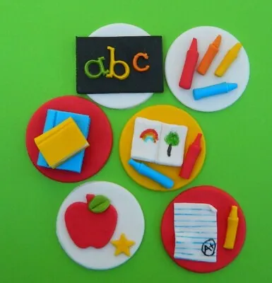 12 Edible TEACHER THEME CUPCAKE Cake Topper DECORATION Books Crayons Apple ABC • $22.53