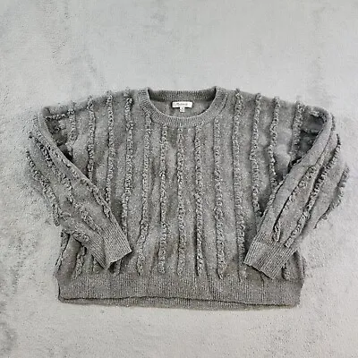 Madewell Merino Wool Sweater Womens Size XS Fringe Stripe Gray Pullover • $13.27