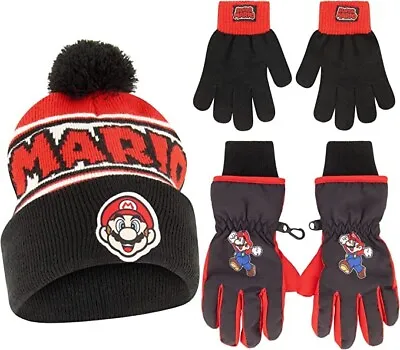 Nintendo Super Mario Winter Hat With Knit And Insulated Ski Gloves Boys Age 4-7 • $25.99