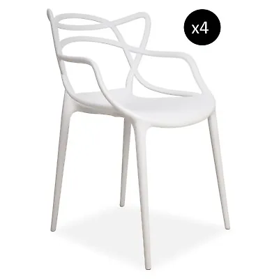 Set Of 4 White Dining Chairs Designer Style Restaurant Office Dressing Armchair • £109.99