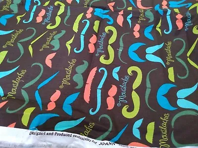 Moustache Fabric Joanns Brown Orange Green Blue Sewing Quilting Clothes Crafts • $13