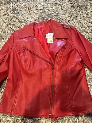 V Cristina Faux Alligator Moto Jacket Womens Large Red Full Zip Studded • $69.99