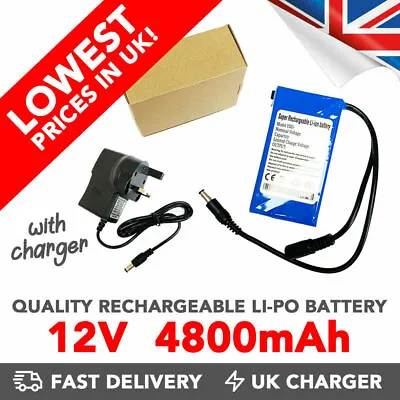 12v 4800mAh DC Rechargeable Li-ion Battery Portable Power Pack - UK • £27.99