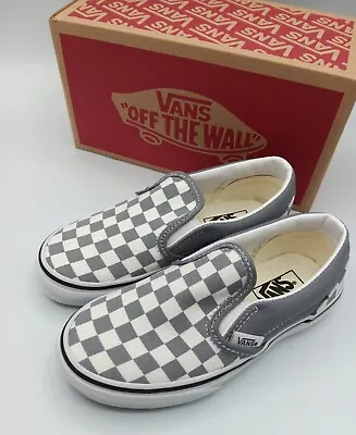 VANS Classic Slip Ons Kids Shoes Sneakers SIZE 12 UY GRAY/ WHITE  Checkerboard  • £36.14