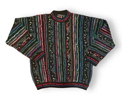 Vintage COOGI Australia 3D Multicolor 3D Texture Knit Sweater Large Biggie Blue • $212.49