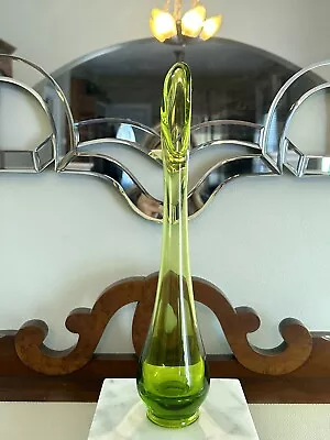 Vintage MCM Footed Green Bud Vase Stretch Swung Art Glass Viking L E Smith • $46