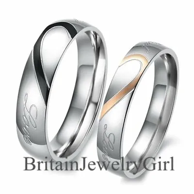 Men Women His&Hers Heart Real Love Couple Matching Promise Ring Wedding Band • £7.99