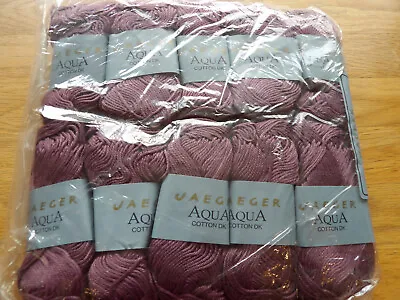 JAEGER AQUA Mercerised Cotton DK 10 X 50g Grape Shade 312 Sealed Pack • £37.50