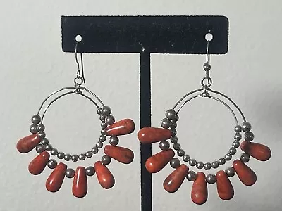 JAY KING Coral Sterling Silver Hoop Dangle Earrings DTR • $55