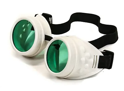 Steampunk Motorcycle Flying White Goggles Green Lens  Vintage Pilot Biker Goth • $12.99