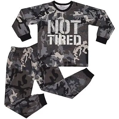 Kids Unisex Camo Grey Print Pyjamas Children PJs Sleepwear Loungewear Age 2-13 • £9.99