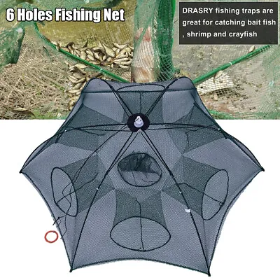 6 Holes Foldable Fishing Net Crab Shrimp Crayfish Lobster Bait Cast Trap Cage US • $8.99