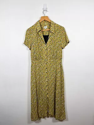 Brora Midi Tea Dress 12 Yellow Liberty Print Maize Flower Shirt Summer Floral • £44.98