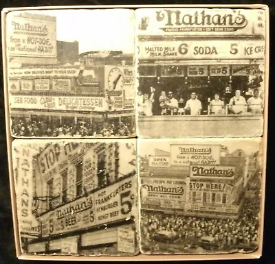 Nathan's Famous--Marble Stone Coasters W/Cork Backing--BRAND NEW--FREE SHIPPING  • $29.83