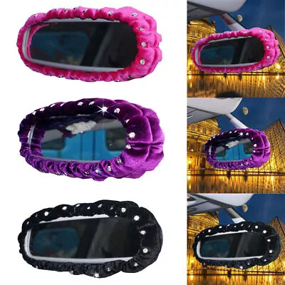 1Pcs Car Plush Diamond Interior Rearview Mirror Cover Decor Accessory For Women  • $11.49