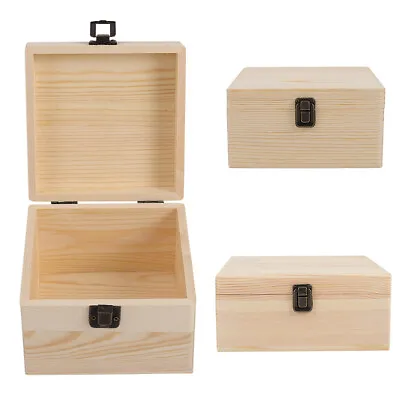 Large Plain Wooden Storage Box With Lid Keepsake Gift Box Chest Natural Finish • £7.95