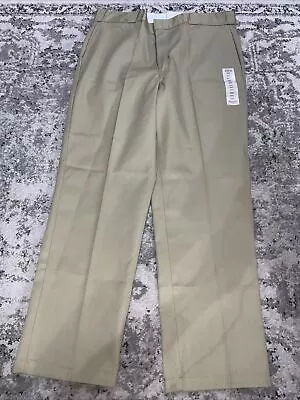 Vintage 90s Dickies Plain Front Twill Pants 42X32 Khaki Cotton Blend Classic Fit • $20