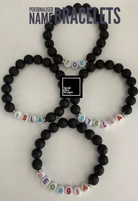 $10 • Buy Personalised Name Aromatherapy Diffuser Bracelet Lava Stones Howlite 16cm Child