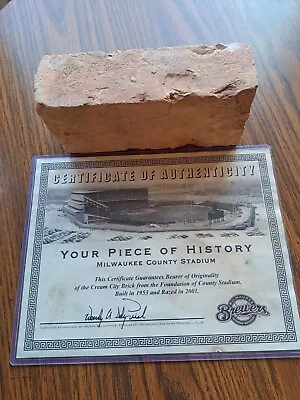 Vintage Braves Brewers Packers Milwaukee County Stadium 1953 Brick With Coa • $174.99