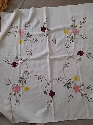 Pretty Floral Embroidered Cotton Linen Tablecloth • $12.32