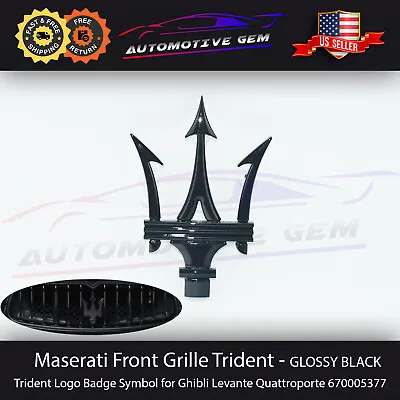 Maserati Front Grille Emblem Glossy Black Trident Logo Badge Symbol 670005377 • $39.99