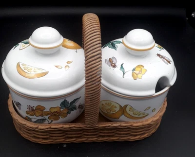 £25 • Buy Pair Villeroy& Boch Jam/honey Pots In Wicker Basket 