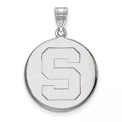 Michigan State Spartans School Letter Logo Disc Pendant In Sterling Silver • $57.99