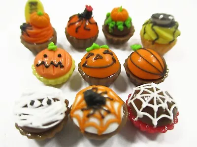 Dollhouse Miniature Food Halloween Designs Mixed 10 CupCake Bakery Sweet 16088 • $9.49