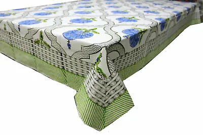 £43.44 • Buy Indian Hand Block Print Tablecloth Kitchen Linen 100%Cotton Floral 150*220 Cm