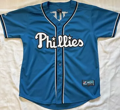 Majestic Authentic Philadelphia Phillies Chase Utley #26 Blue MLB Jersey Sz 50 • $100