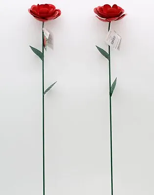 Fountasia Hand Crafted Set Of 2 Small Metal Red Roses Garden Stakes Outdoor • £14.99