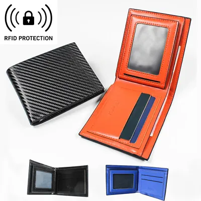 Men's Carbon Fiber Leather Slim Wallet RFID Blocking Bifold ID Card Holder • $8.98