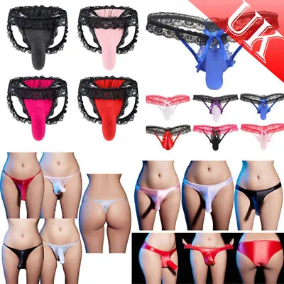  UK Men Frilly Lace Sissy Pouch Panties T-back G-string Thongs Briefs Underwear • £8.99