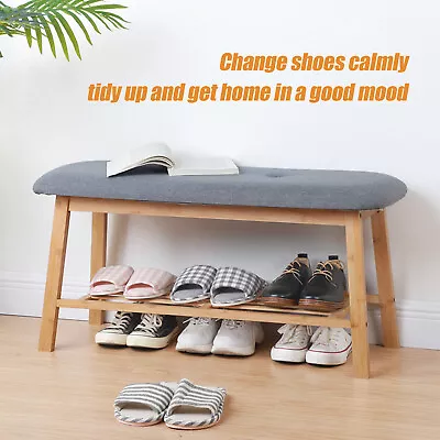 Entryway Shoe Bench With Cushion Bamboo Shoe Rack Hallway Storage Organizer Seat • $38.95