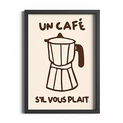 Un Cafe Kitchen Picture Coffee Wall Art Hand Drawn French Poster Framed Artwork • £8