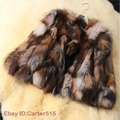 Women Natural Real Fur Coat Warm Winter Mixed Color Fur Jacket O Neck Overcoat • $155.90