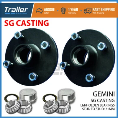 $65 • Buy 2 X Trailer Hubs Gemini BMW Hub 4 Stud Wheel Parts With LM Bearings Kit SG Cast