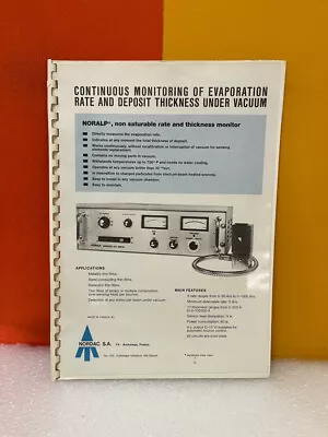 $99 • Buy Nordac S.A Monitoring Of Evaporation Rate/Deposit Thickness Under Vacuum Manual