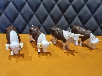 BRITAINS 1980 Brown White HEREFORD COW Bull 4x FARM ANIMAL TOY MODEL • £14.99