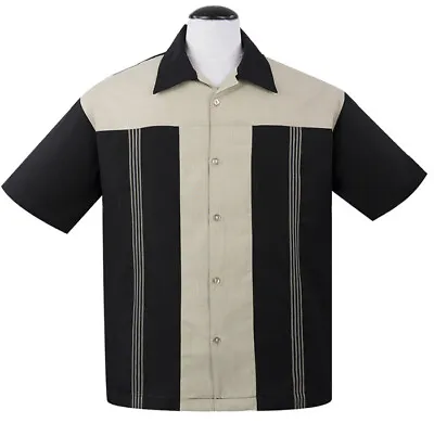£53 • Buy Steady Clothing OSWALD Rockabilly Bowling Shirt - Black - US Size L