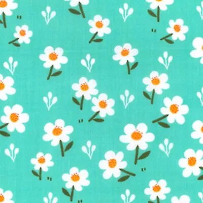 Polycotton Fabric Quality Craft Material Metre Fat Quarter Floral Aqua Blue • £2.70