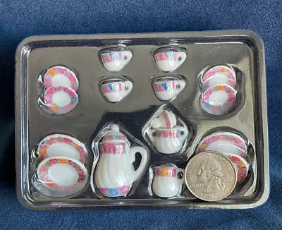 AirAds Dollhouse 1:12 Miniature Porcelain Red Flower Tea Coffee Set Pot Cup • $8.40
