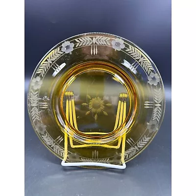 Amber Etched Vintage Glass Plate • $13.80