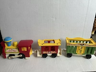 Vintage 1973 Fisher Price Circus Train 991 Locomotive Engine W/ 2 Cars Caboose • $18.99